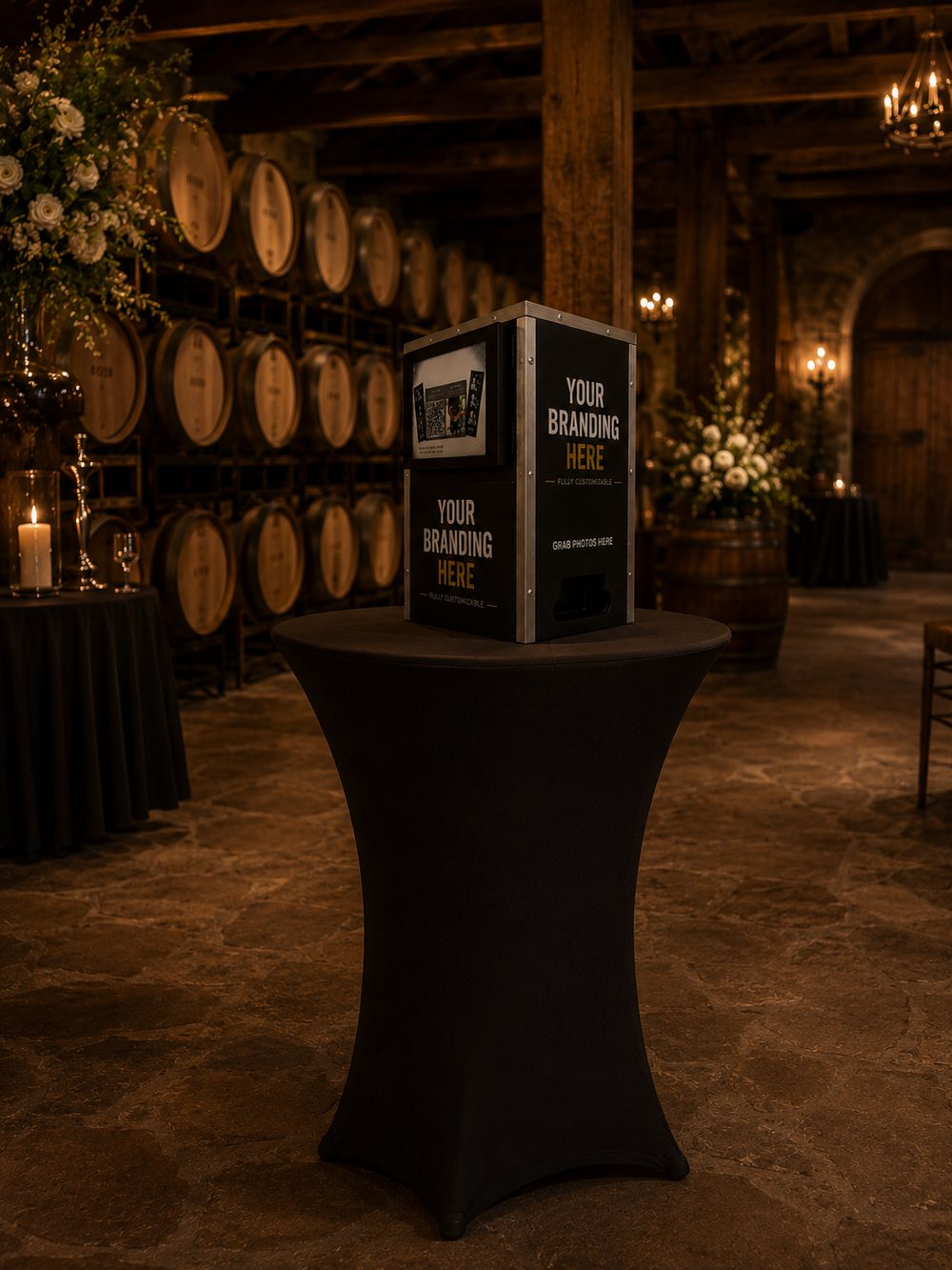 The Cameo — compact tabletop photo booth at an event